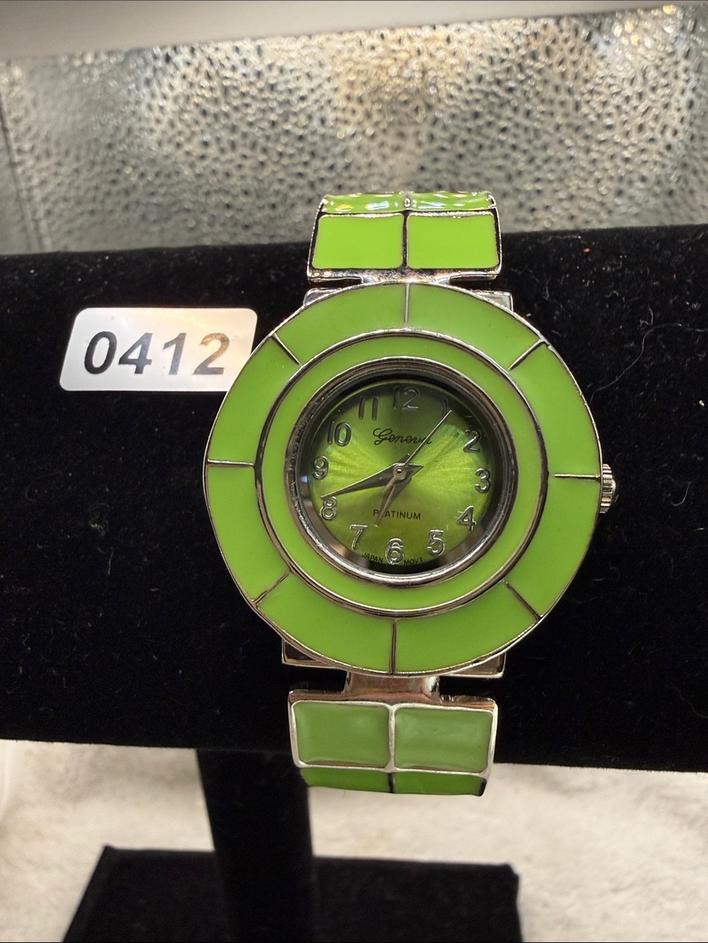 Geneva Lime Green Enamel Cuff Style Bracelet Watch